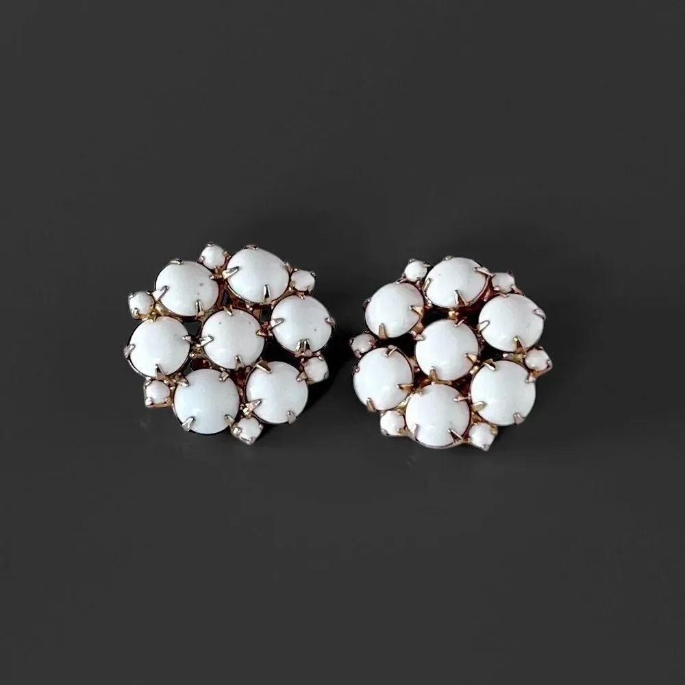Vintage Milk Glass Clip Earrings